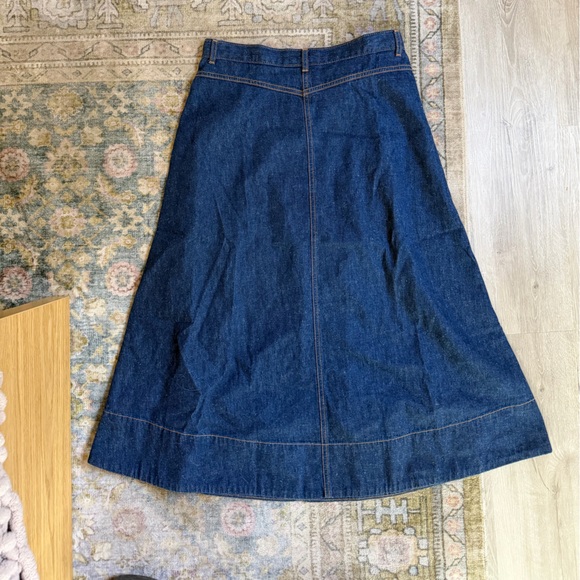 THE GREAT. Dark Denim A-Line Midi Skirt - Picture 6 of 7
